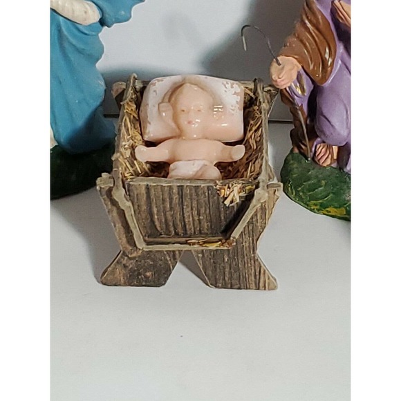 ANTIQUE 1940S COMPOSITION NATIVITY FIGURINE set of 10 pieces 5" Italy Hand Paint - Picture 4 of 7